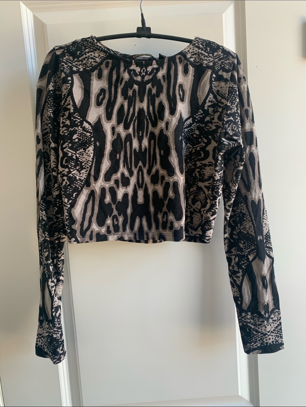 Kardashian Kollection Black and Taupe Animal-Print Cropped Top